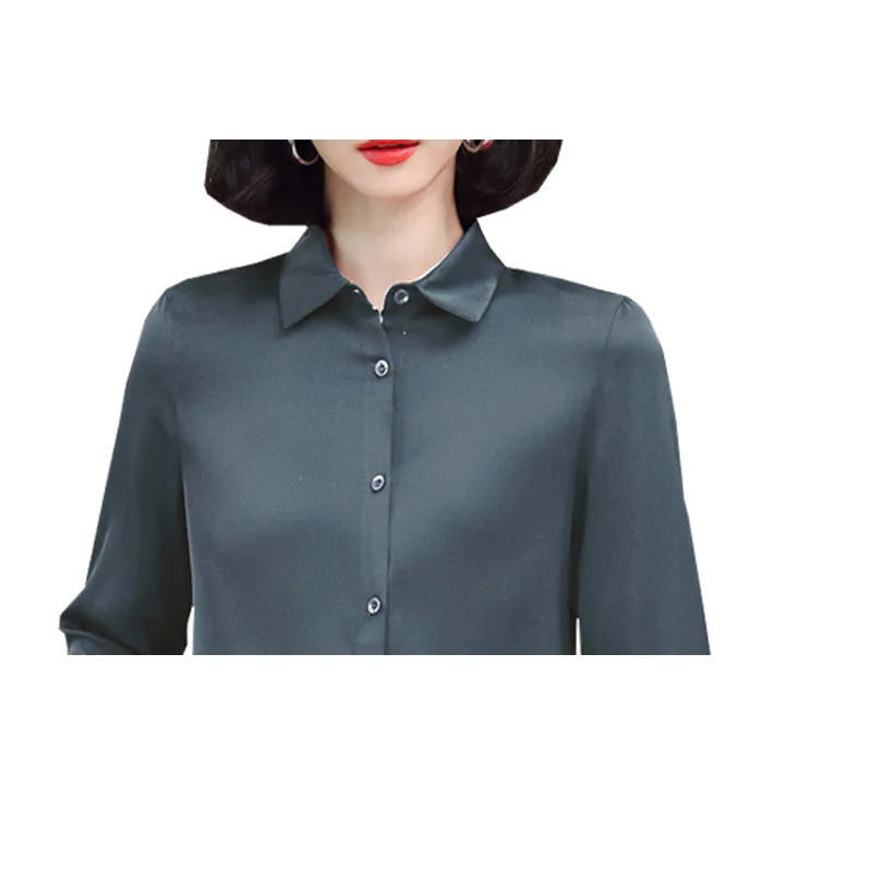 Весенне-летняя женская рубашка с длинными рукавами из атласного триацетата, простой квадратный гладкий топ большого размера, топ 3XL, бесплатная доставка 4