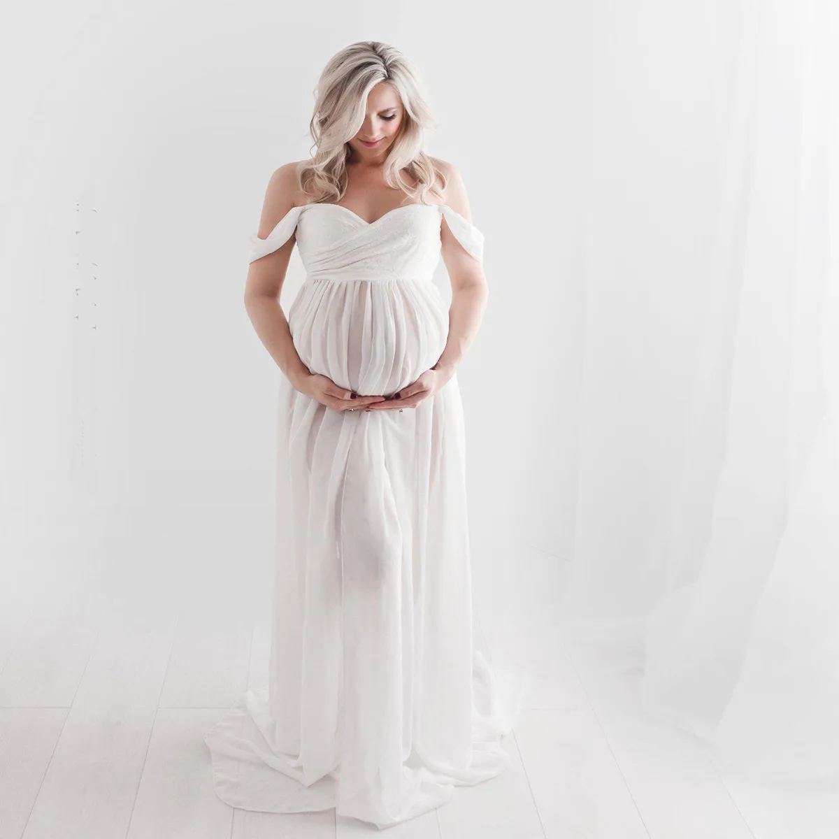Платья для беременных для фотосессии с открытыми плечами, короткий рукав, сетчатое прозрачное длинное платье с разрезом для беременных, женская одежда для беременных 4