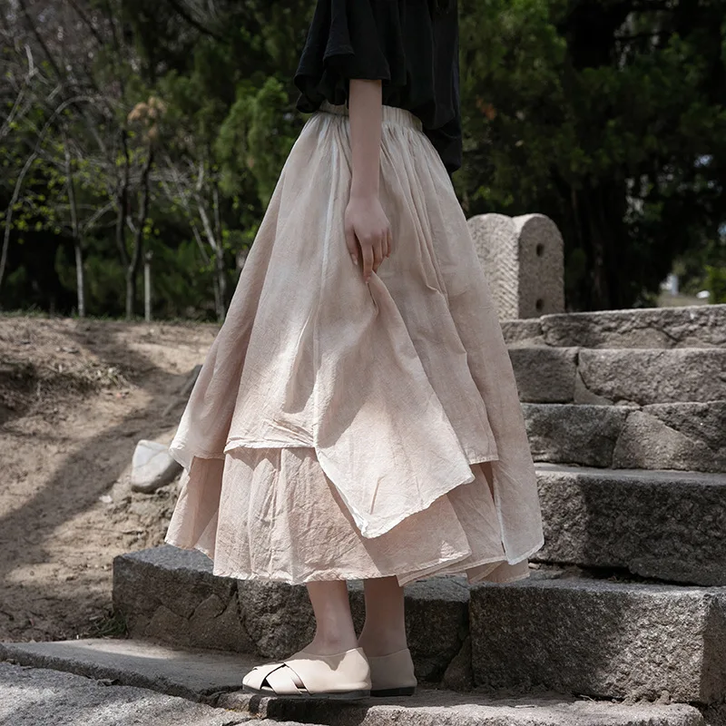 Женские весенне-летние хлопковые юбки с эластичным поясом, окрашенные распылением, женские свободные юбки неправильной длины, женские юбки 2022 3