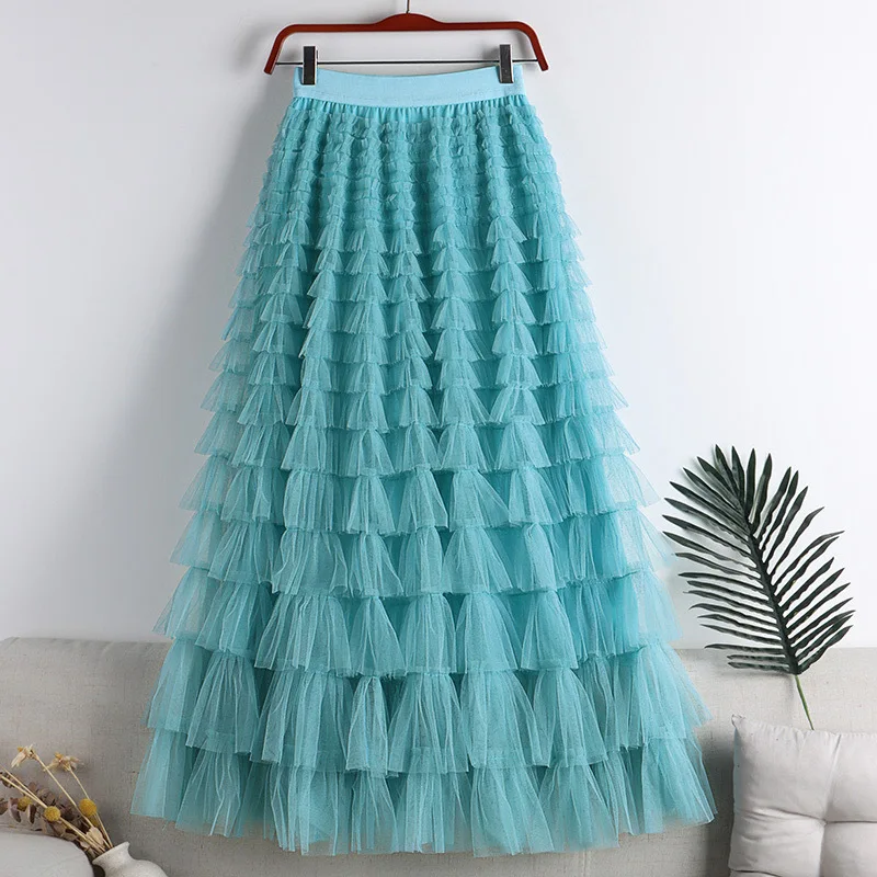 Сетчатая пышная юбка с темпераментом в виде листьев лотоса 2023, весенне-летнее новое сшитое тонкое женское платье, тонкая юбка-торт. 1