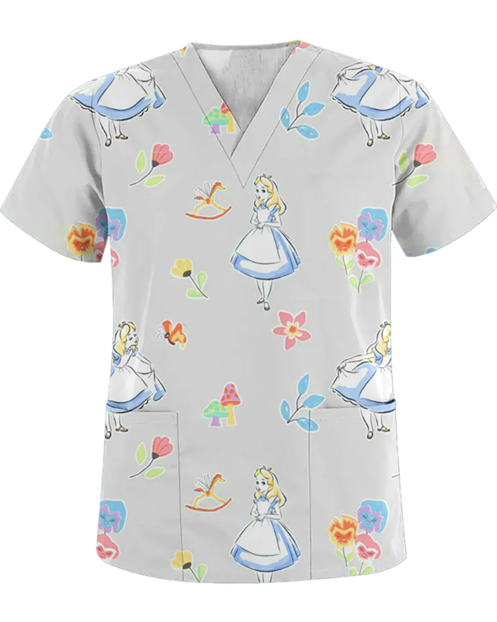 Униформа больничной медсестры, женская летняя футболка Disney с принцессой-русалкой, рубашка с V-образным вырезом и карманом, футболка Disney, женская футболка 2023 года 4