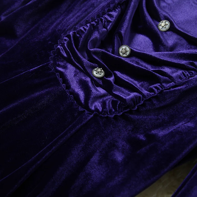 Женская одежда на зиму 2023, лацкан с длинным рукавом, лацкан из бисера, модное фиолетовое бархатное платье, новинки Европы и Америки 3