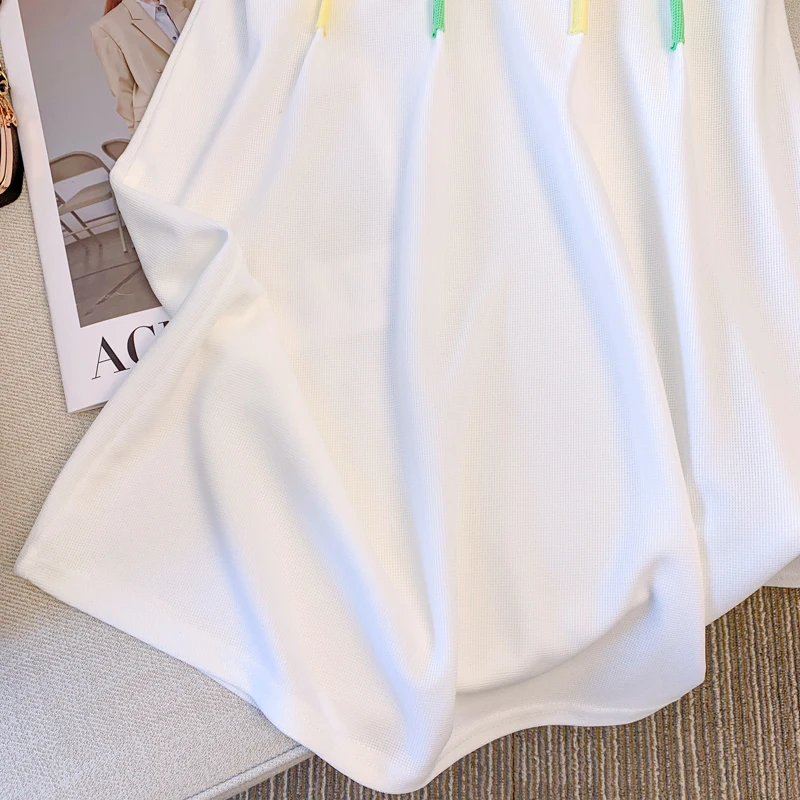 Летнее Универсальное Бело-зеленое повседневное платье в стиле пэчворк трапециевидной формы для женщин, мини-платья с отложным воротником и коротким рукавом 4