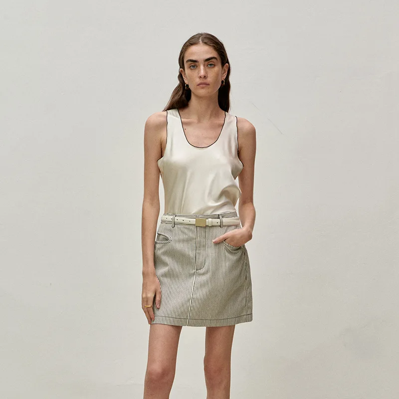 2023 Весна-Лето, новая женская джинсовая юбка в полоску с высокой талией 0