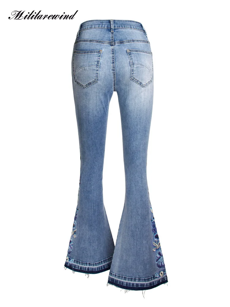 Женские джинсы с цветочной вышивкой, 3D Тяжелая промышленность, весенне-осенние джинсовые брюки, женские расклешенные брюки Y2K со средней талией, S-4XL 4