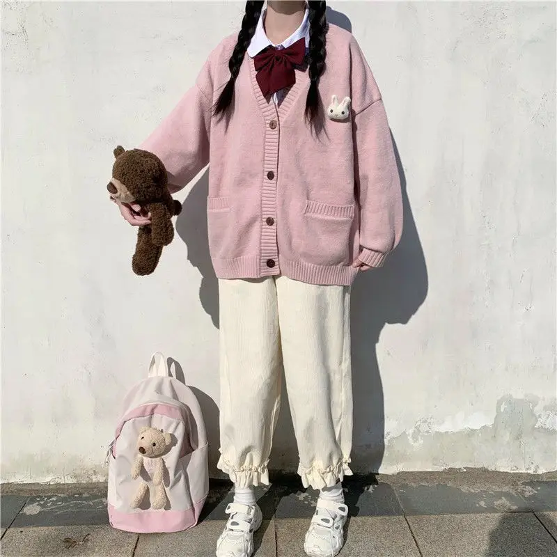 2021 Новые Женские брюки В Японском стиле, Вельветовые Свободные Повседневные Студенческие Прямые шаровары, Розовые Милые Женские брюки 2