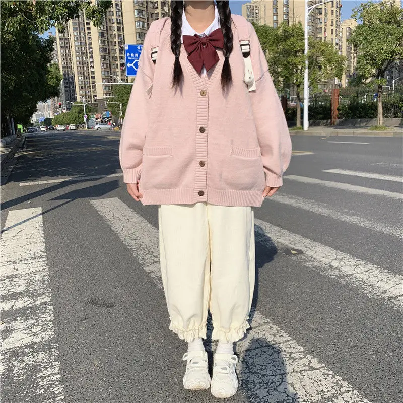 2021 Новые Женские брюки В Японском стиле, Вельветовые Свободные Повседневные Студенческие Прямые шаровары, Розовые Милые Женские брюки 5