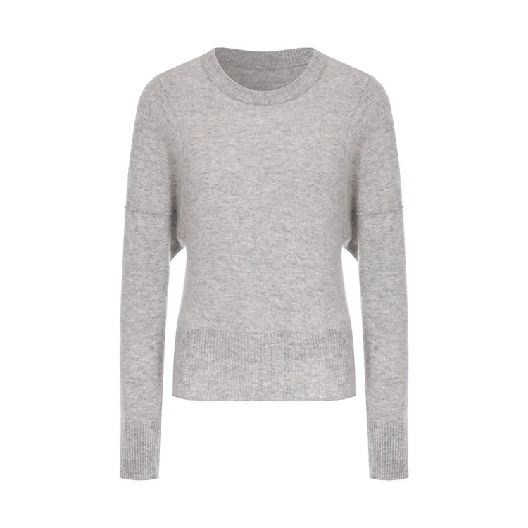 Зимний новый серый пуловер с круглым вырезом, вязаный базовый женский кашемировый свитер с длинным рукавом 0
