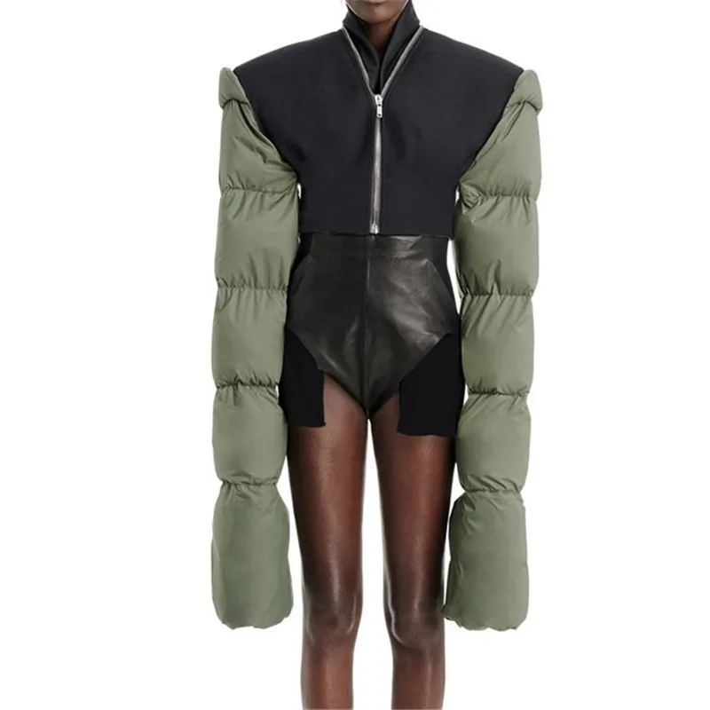 Хай-Стрит, панк, лоскутная куртка, пуховик на молнии с V-образным вырезом, женская зима-осень 2022, укороченная верхняя одежда с хлопчатобумажной подкладкой, облегающая Верхняя одежда 5