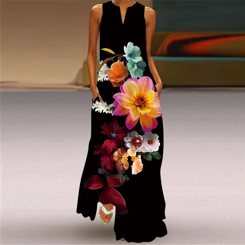 Женское Макси-платье без рукавов С Цветочным принтом Бабочки и Павлина, Длинное платье с V-образным вырезом и карманом, S-5XL 13 цветов 1