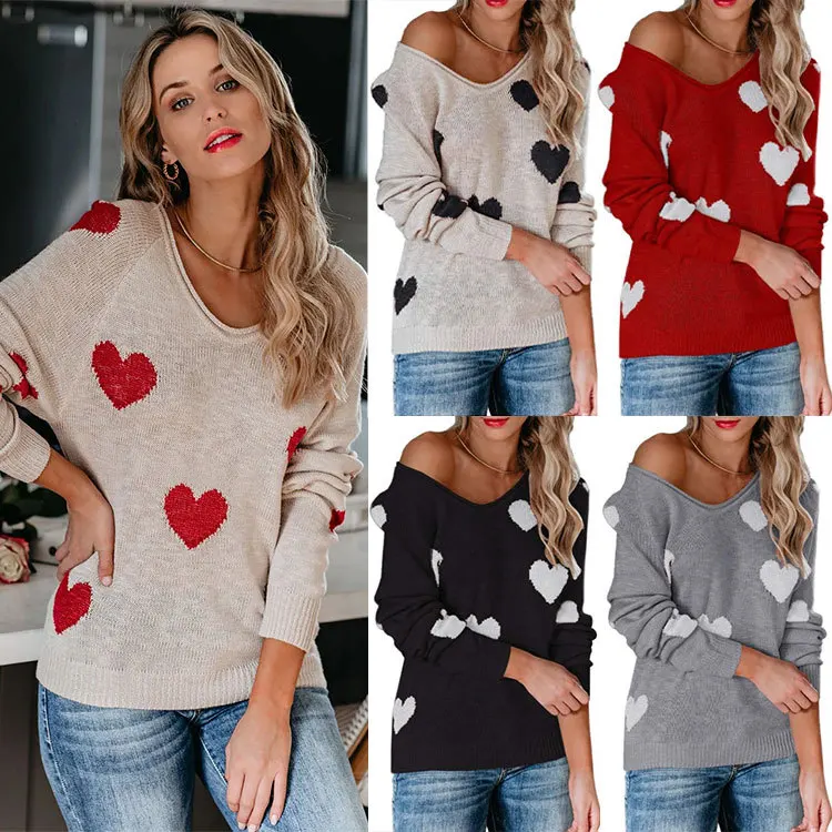 Трикотаж, Женский свитер, женские пуловеры, день Святого Валентина, свитер с V-образным вырезом, пуловеры, женский 0
