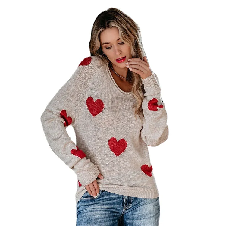 Трикотаж, Женский свитер, женские пуловеры, день Святого Валентина, свитер с V-образным вырезом, пуловеры, женский 4