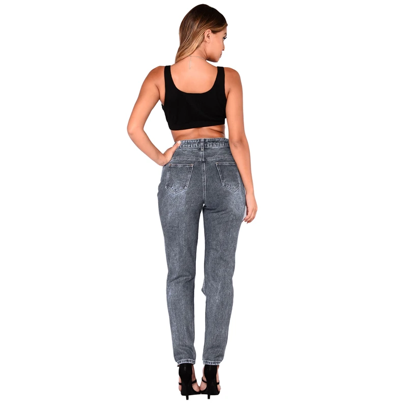 2023 Новое поступление, сексуальные рваные тонкие серые джинсы для женщин, модные повседневные прямые джинсовые брюки с высокой талией, уличная одежда 3