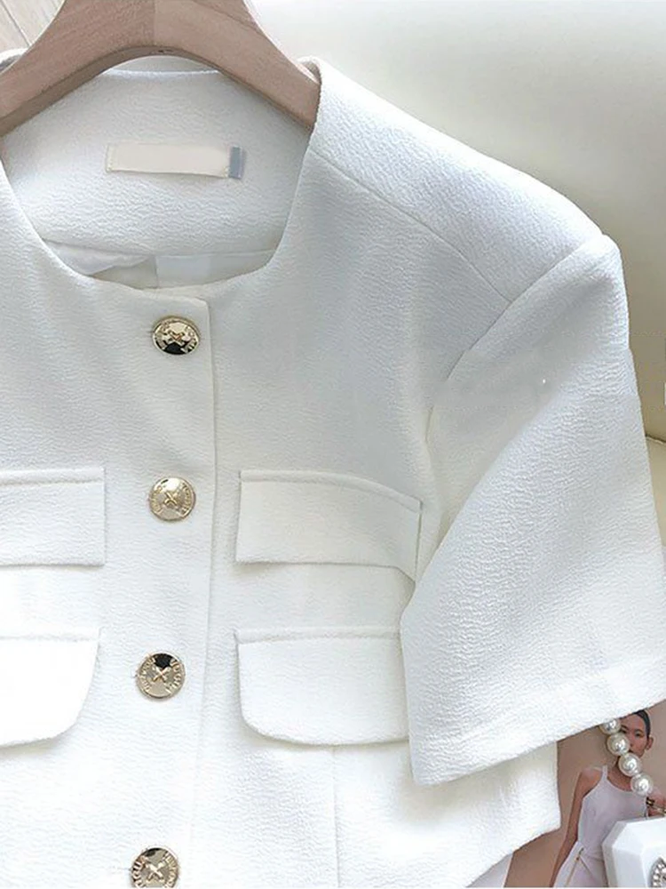 Летние Корейские Элегантные Модные Маленькие Ароматные рубашки 2023 Года, Французский Винтажный топ с коротким рукавом, Асимметричная Короткая блузка 4