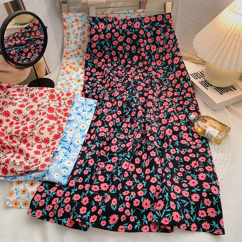Женская полуэластичная юбка Gaganight с высокой талией в стиле ретро с цветочным принтом 2023, весна-лето, новая юбка с контрастным цветом в нежном стиле. 2