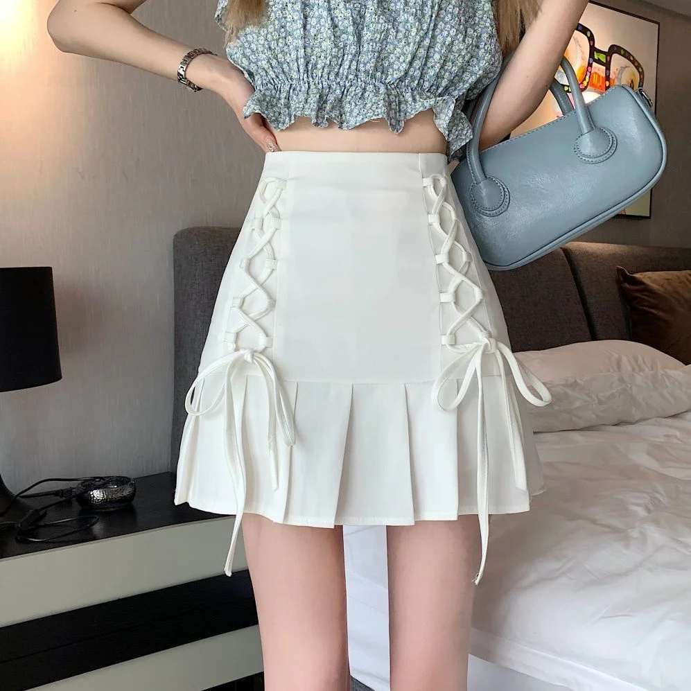Кружевная плиссированная юбка трапециевидной формы длиной до половины, дизайнерская юбка в стиле лета 2023, легкая короткая юбка, мини-юбки Ropa Mujer, одежда для женщин 1