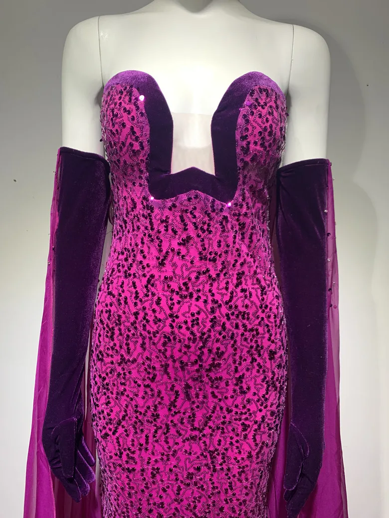 Весеннее вечернее платье Богини Красной ковровой дорожки 2023, Модное роскошное платье с длинным рукавом, фиолетовое платье Макси с глубоким V-образным вырезом, расшитое блестками 4