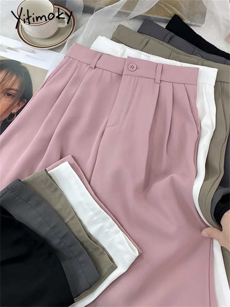 Yitimoky, женские костюмы и брюки с высокой посадкой, весна 2023, новые Корейские модные однотонные широкие брюки, офисные Женские повседневные мешковатые брюки 0