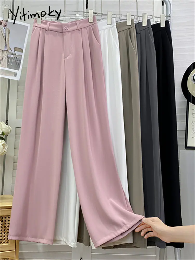 Yitimoky, женские костюмы и брюки с высокой посадкой, весна 2023, новые Корейские модные однотонные широкие брюки, офисные Женские повседневные мешковатые брюки 1