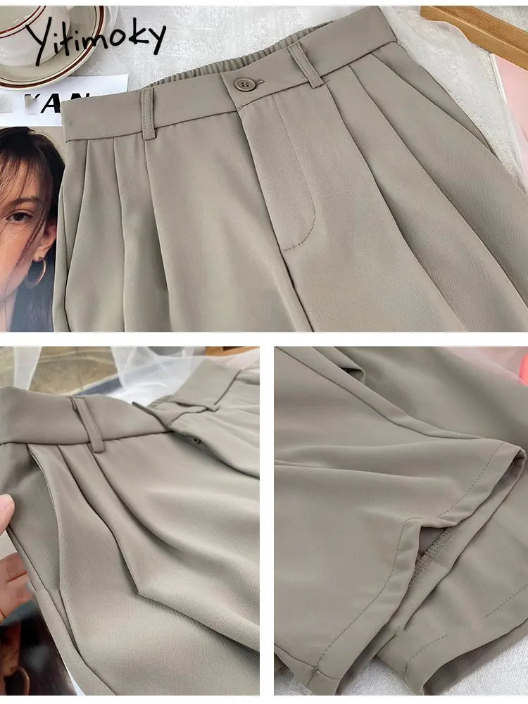 Yitimoky, женские костюмы и брюки с высокой посадкой, весна 2023, новые Корейские модные однотонные широкие брюки, офисные Женские повседневные мешковатые брюки 5