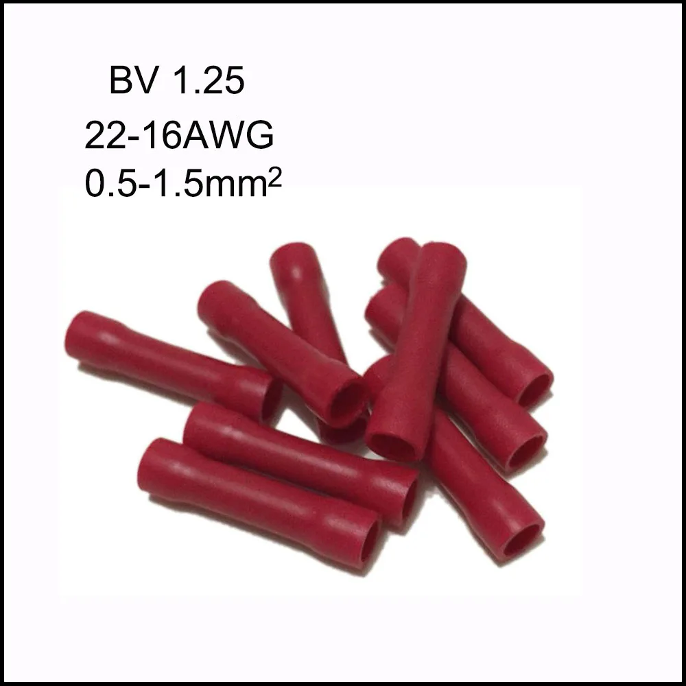 BV1.25 красный 22-16AWG 19A пвх + медный трубчатый полностью изолированный промежуточный соединительный провод соединительная клемма холодного прессования 0