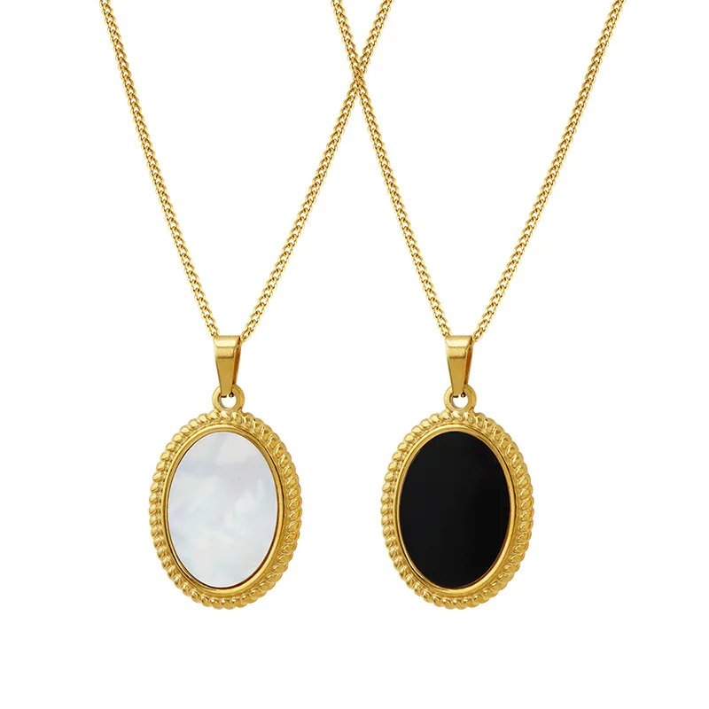 Европейский и американский стиль, овальный кулон в зеркальной оболочке, ожерелье из титановой стали, женская цепочка для ключиц с 18-каратным золотым покрытием, P748 4