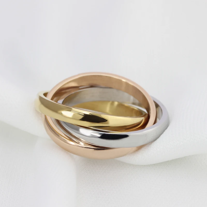 винтажное обручальное кольцо женское трехцветное 14-каратное розовое золотое покрытие ювелирные изделия из нержавеющей стали ladies love alliance fashion ring 1
