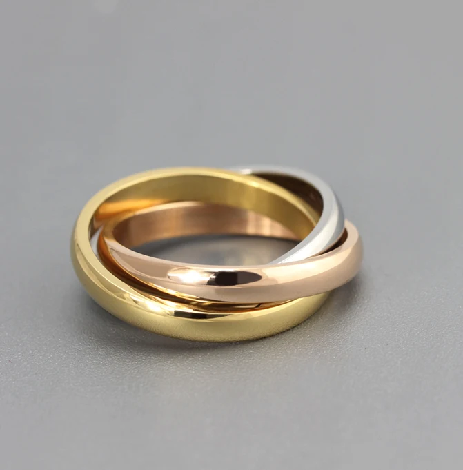 винтажное обручальное кольцо женское трехцветное 14-каратное розовое золотое покрытие ювелирные изделия из нержавеющей стали ladies love alliance fashion ring 2