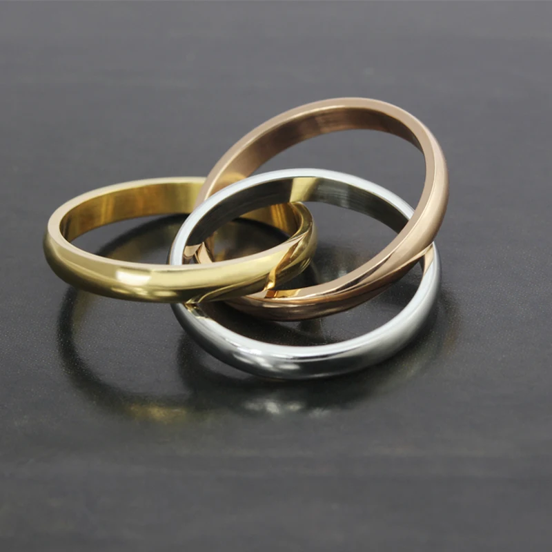 винтажное обручальное кольцо женское трехцветное 14-каратное розовое золотое покрытие ювелирные изделия из нержавеющей стали ladies love alliance fashion ring 3