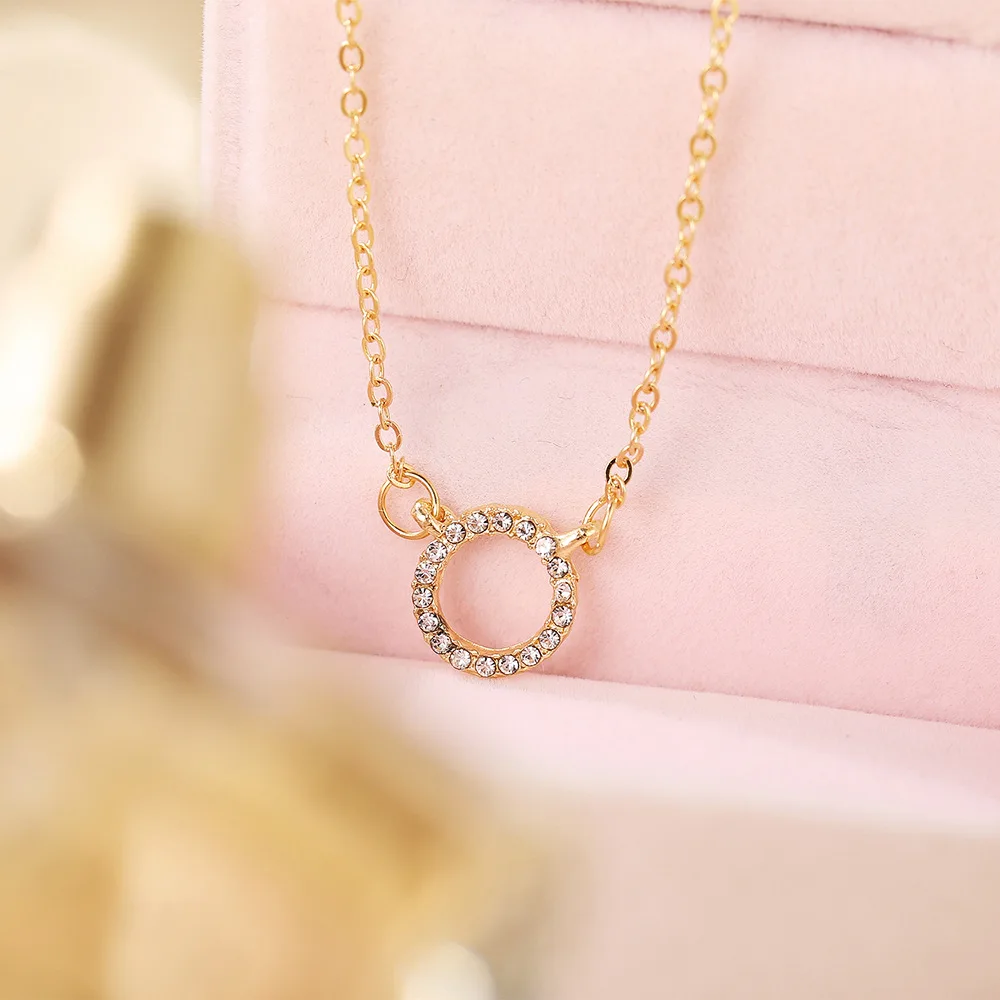Трендовое Элегантное ювелирное ожерелье с подвеской в виде хрустального круга золотистого цвета, женское модное ожерелье Unquie Оптом 3