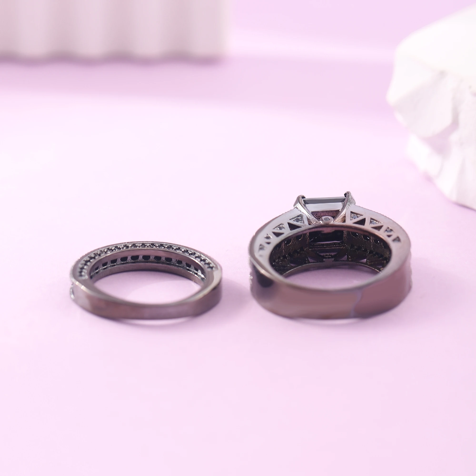 2 шт./компл. Стильное кольцо с черным цирконием, модные украшения для женщин, девочек, свадеб, помолвок 4