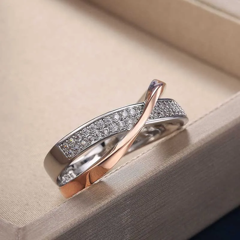 Новые классические Обручальные кольца 2022 года для женщин, модные двухцветные X-образные кольца с крестом, Ослепительное кольцо с фианитами, женские украшения для помолвки 0