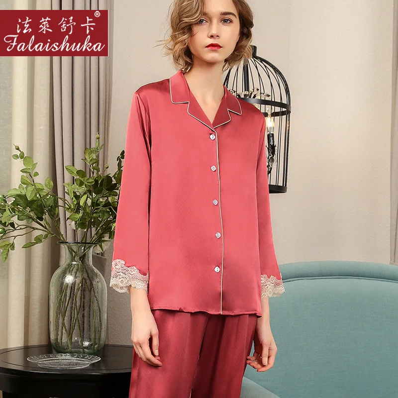 Супер 100% шелк тутового дерева элегантные пижамные комплекты женские благородные пижамы с длинным рукавом mujer из натурального шелка сексуальные красные женские пижамы 2