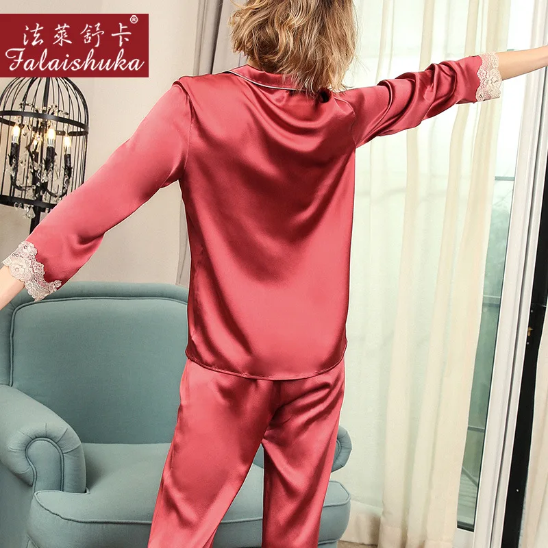 Супер 100% шелк тутового дерева элегантные пижамные комплекты женские благородные пижамы с длинным рукавом mujer из натурального шелка сексуальные красные женские пижамы 3