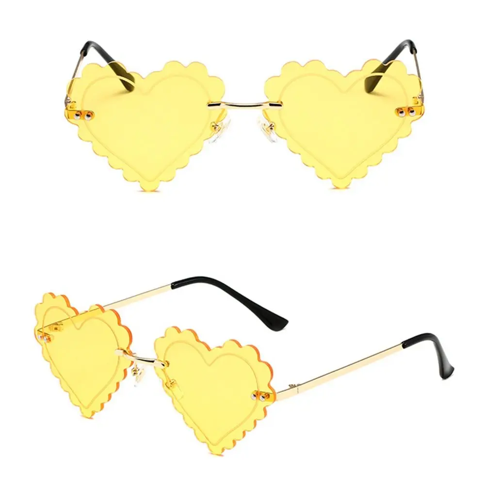 Солнцезащитные очки в форме сердца без оправы для женщин, модные солнцезащитные очки в металлической оправе, винтажные оттенки UV400 2