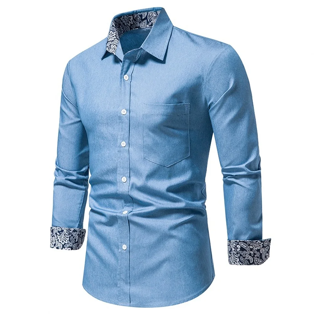 2022 Новая мужская повседневная рубашка, весенне-осенние джинсовые рубашки с длинными рукавами и принтом на подкладке 4