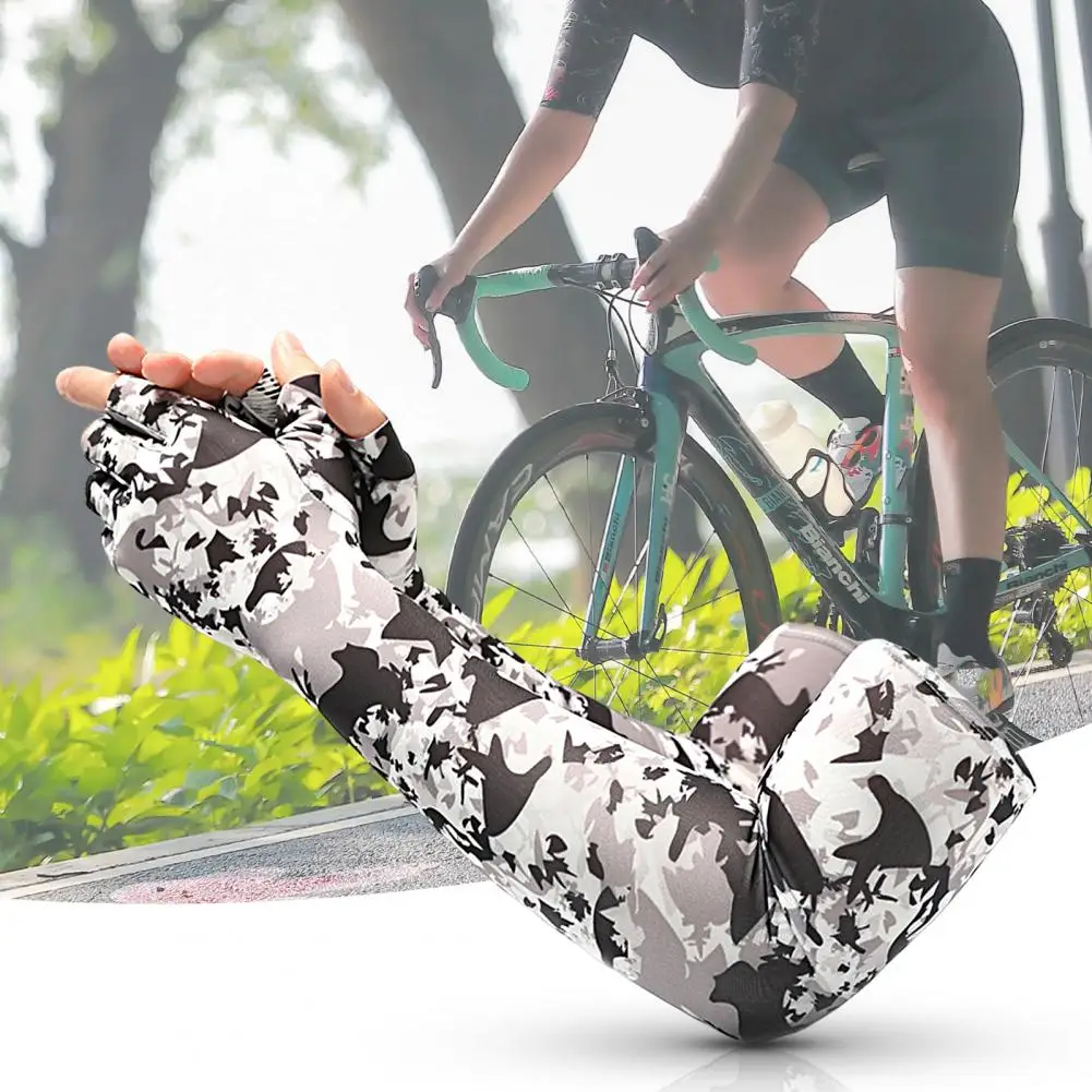 Дышащая 1 пара, универсальный дизайн с принтом, велосипедные рукава, мягкие спортивные рукава, тонкие для улицы 2
