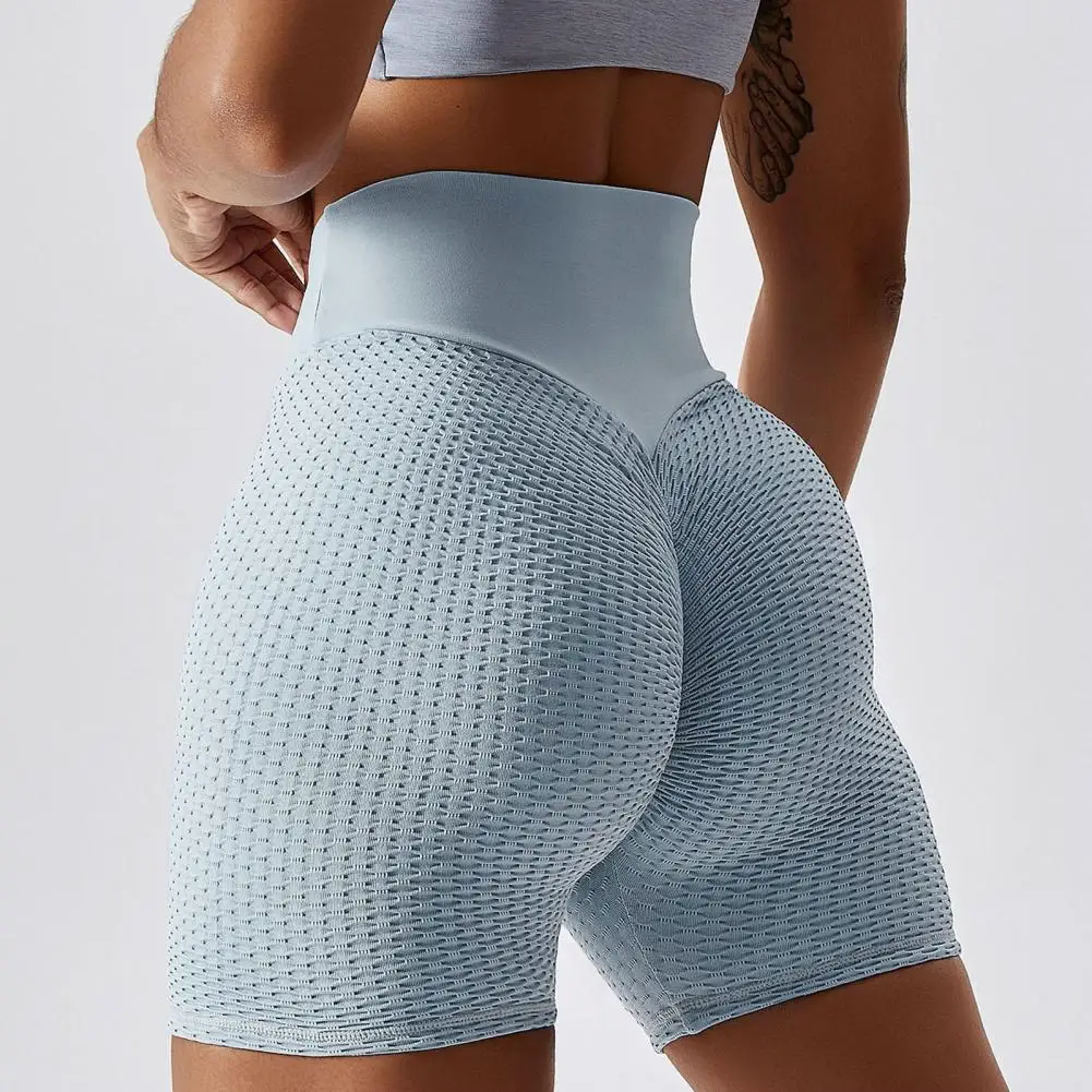 Женские шорты для йоги с высокой эластичностью, облегающая бесшовная одежда для тренировок из дышащего жаккардового переплетения, женские тренировочные короткие брюки, брюки 5