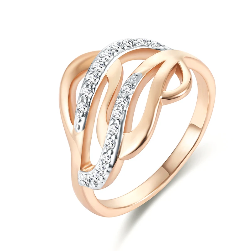 Женские Обручальные кольца FJ шириной 13 мм из розового золота 585 пробы с кубическим цирконием, Плетение Нового Смешанного белого цвета 0
