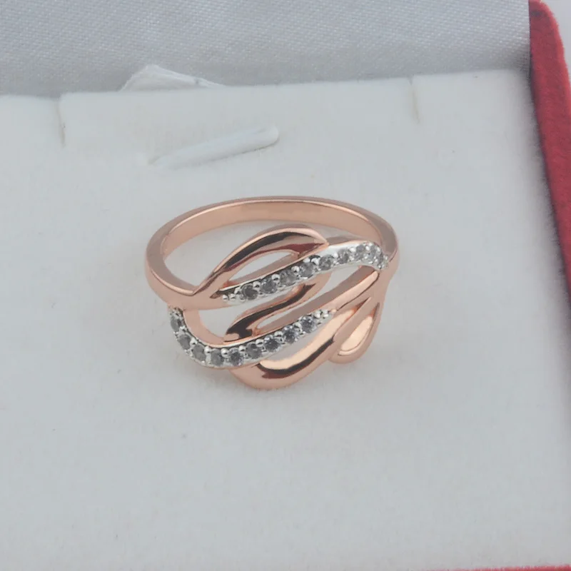 Женские Обручальные кольца FJ шириной 13 мм из розового золота 585 пробы с кубическим цирконием, Плетение Нового Смешанного белого цвета 2