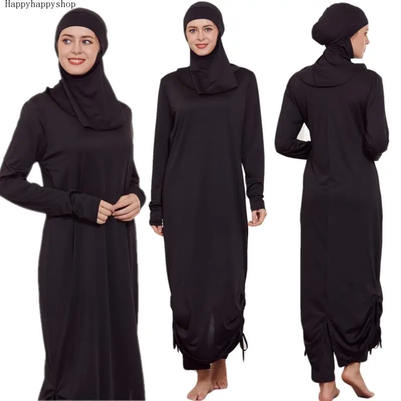 Мусульманские скромные буркини, женские купальники с длинным рукавом для всего тела, Исламский купальник, Пляжная одежда, комплекты шапочек-хиджабов для плавания 0