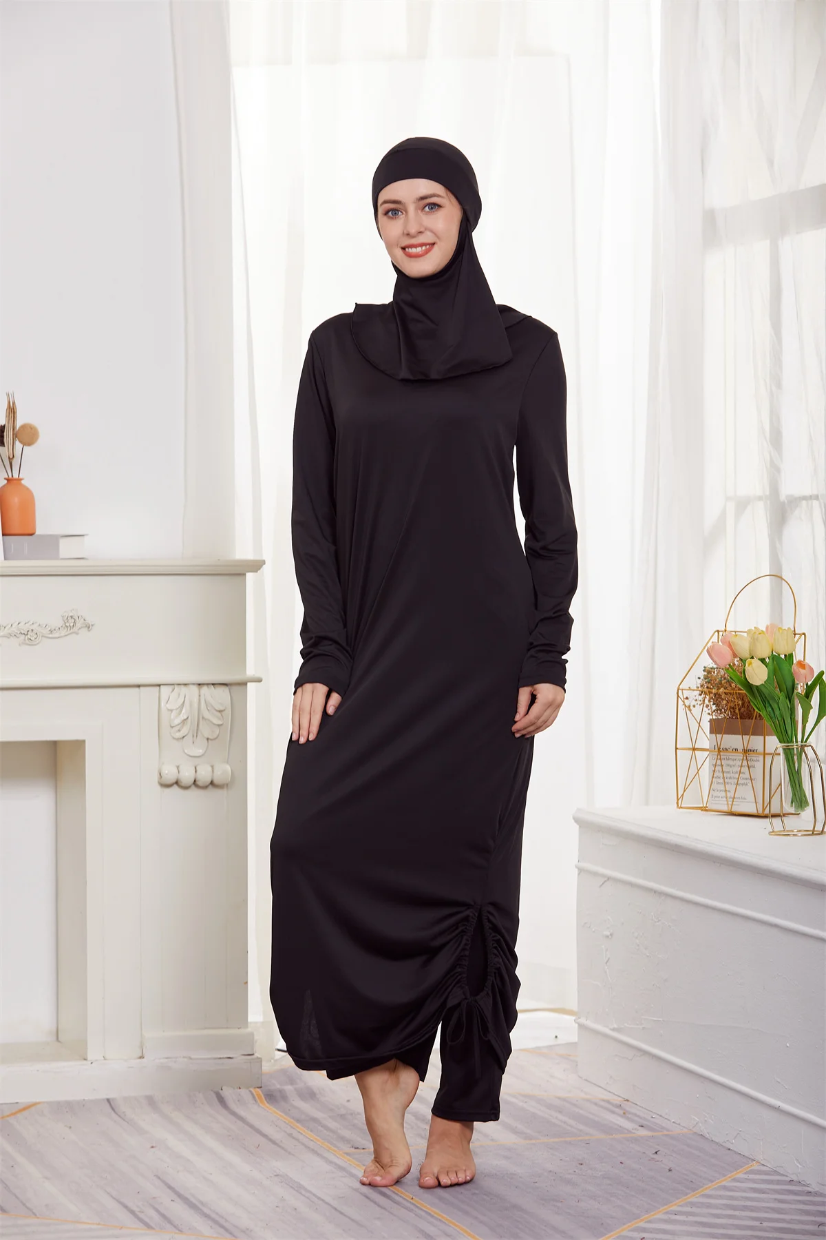 Мусульманские скромные буркини, женские купальники с длинным рукавом для всего тела, Исламский купальник, Пляжная одежда, комплекты шапочек-хиджабов для плавания 3