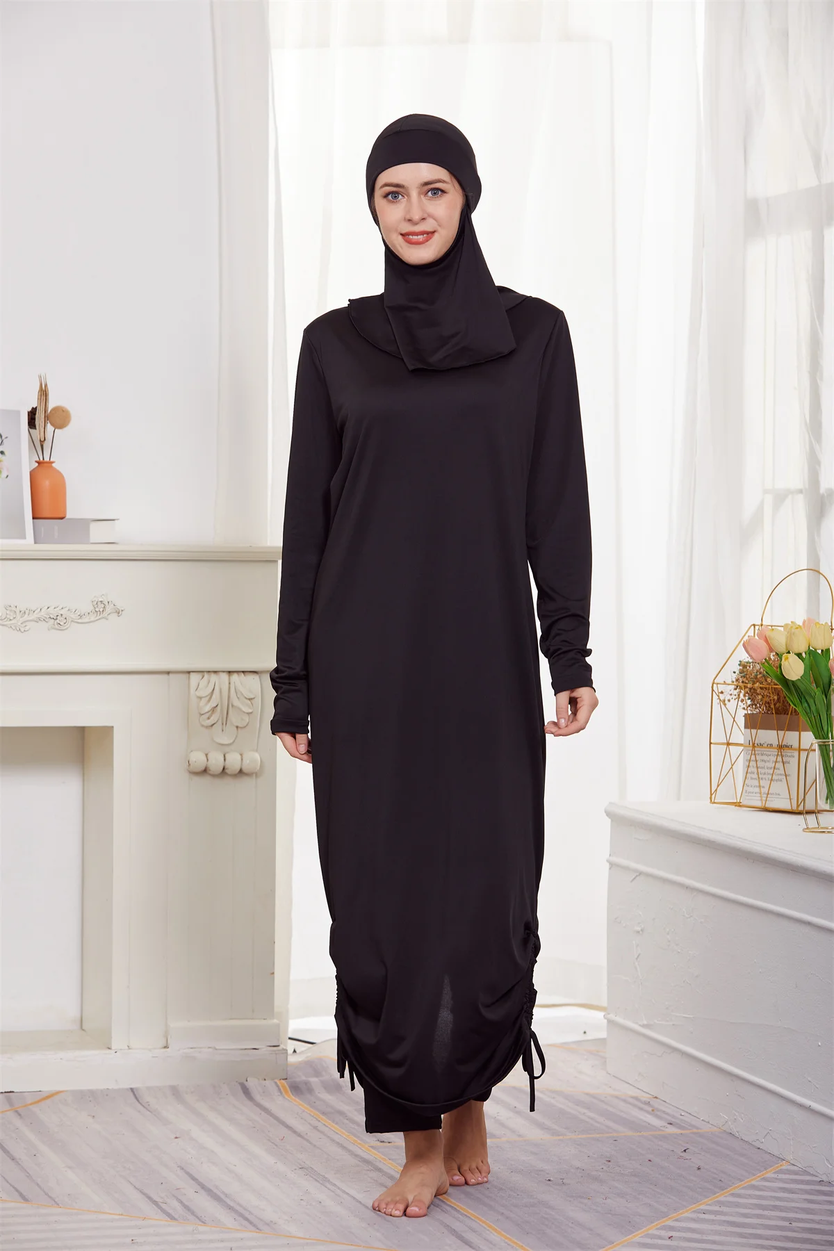 Мусульманские скромные буркини, женские купальники с длинным рукавом для всего тела, Исламский купальник, Пляжная одежда, комплекты шапочек-хиджабов для плавания 4