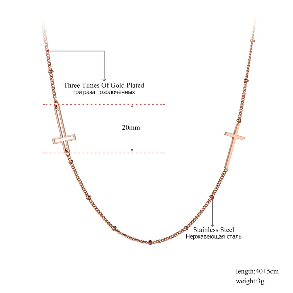 ZooMango Религиозное Ожерелье-чокер с двойным крестом из титана и нержавеющей стали для женщин, Подвеска-цепочка из розового золота ZN19173 2
