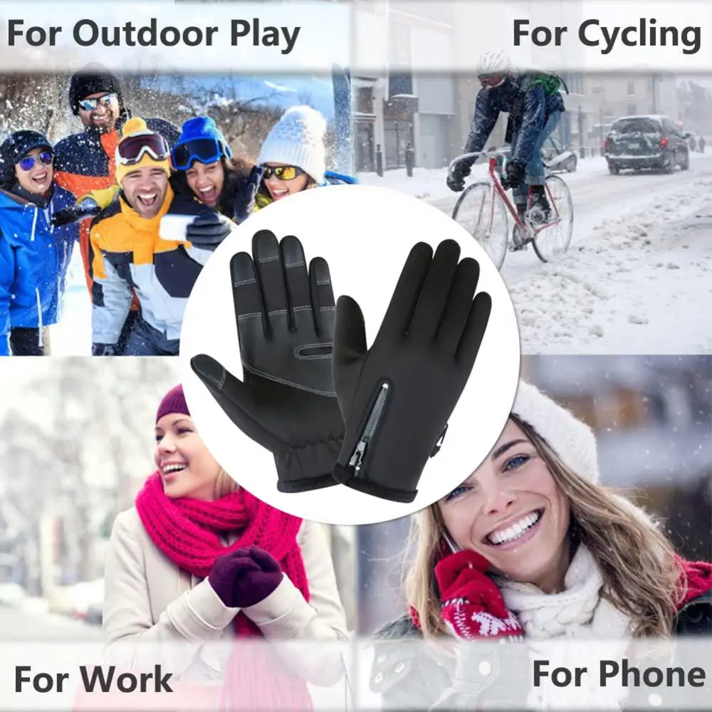 Уличные Ветрозащитные Водонепроницаемые Толстые велосипедные спортивные перчатки с сенсорным экраном на молнии 2