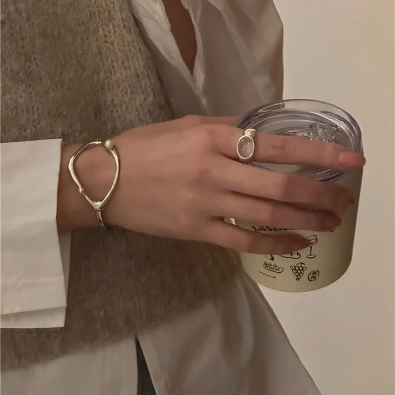 Draweye неправильной геометрической формы металлический браслет для женщин Простая корейская мода Серебристый цвет Основы ретро-украшений Элегантные браслеты 1
