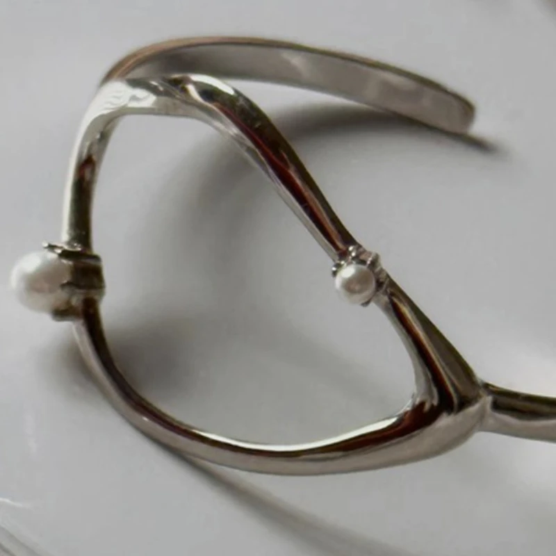 Draweye неправильной геометрической формы металлический браслет для женщин Простая корейская мода Серебристый цвет Основы ретро-украшений Элегантные браслеты 5