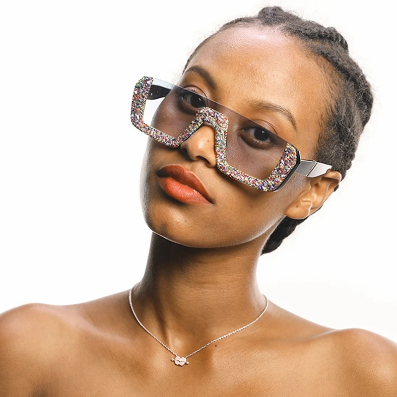 2023 Роскошные Квадратные солнцезащитные очки со стразами, Брендовые Дизайнерские Женские очки в полукадровой оправе, Винтажные очки, женские очки в трендовом стиле. 5