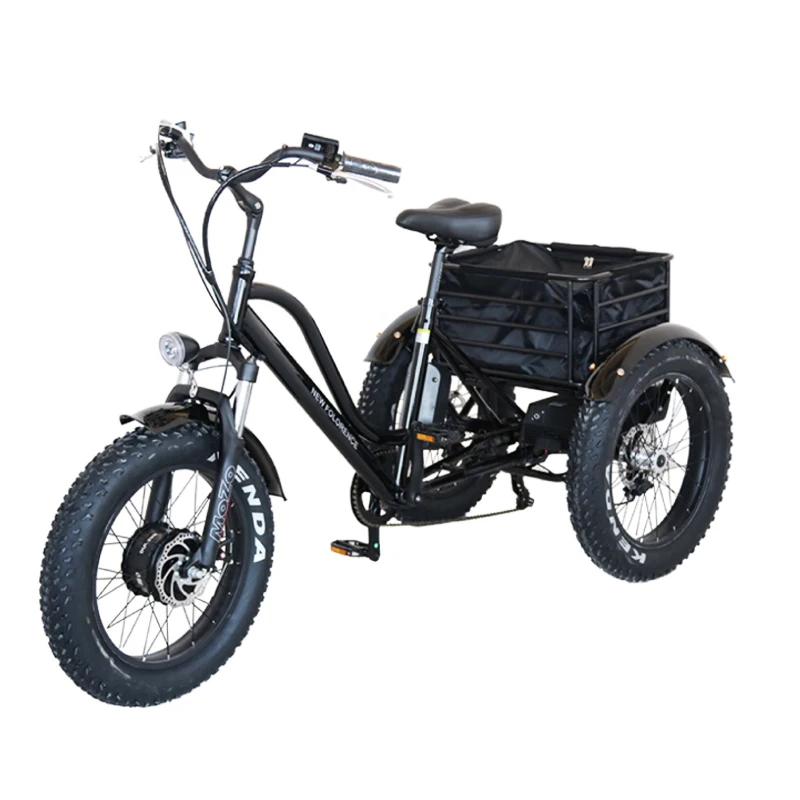 электрический трехколесный велосипед мощностью 500 Вт с толстыми шинами мощностью 750 Вт, электровелосипед с задней ступицей, Моторный дисковый тормоз, Велосипед для взрослых с корзиной 0