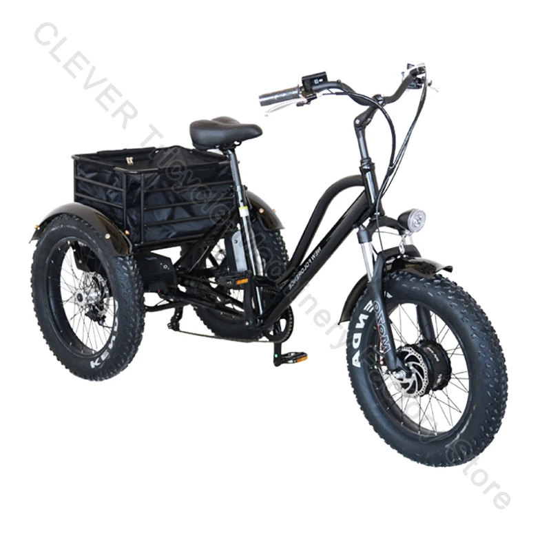 электрический трехколесный велосипед мощностью 500 Вт с толстыми шинами мощностью 750 Вт, электровелосипед с задней ступицей, Моторный дисковый тормоз, Велосипед для взрослых с корзиной 2